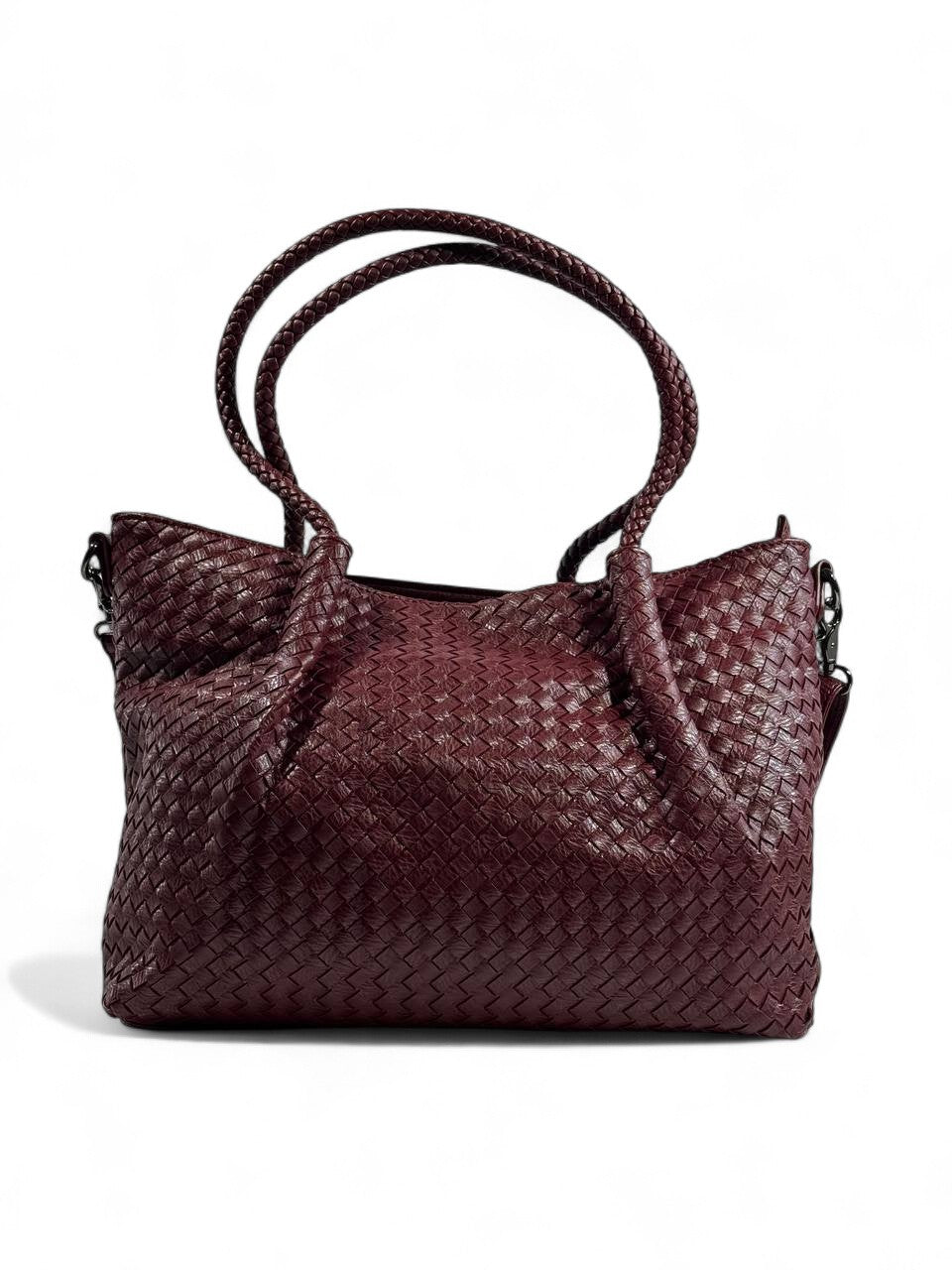 Bottega-Inspired Woven Leather Tote Bag – Rich Burgundy Luxe 🍷✨