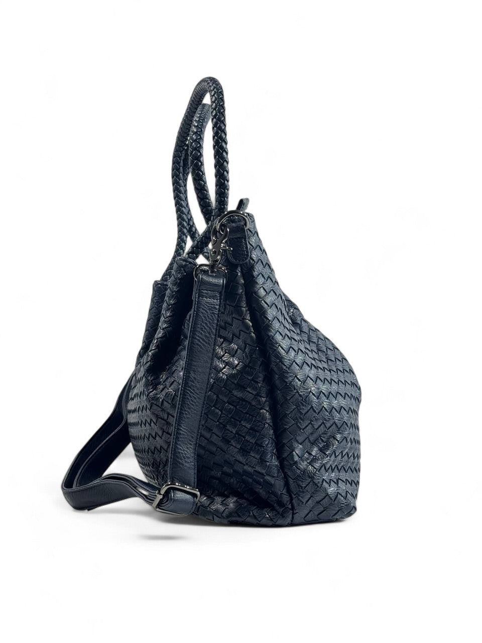 Bottega-Inspired Woven Leather Tote Bag – Midnight Navy Luxe 💙👜