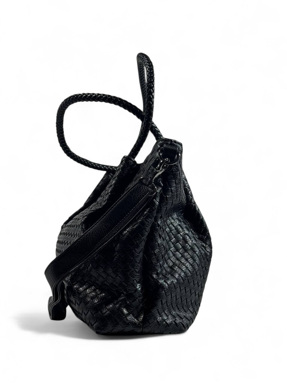 Bottega-Inspired Woven Leather Tote Bag – Timeless Black Luxury 🖤👜