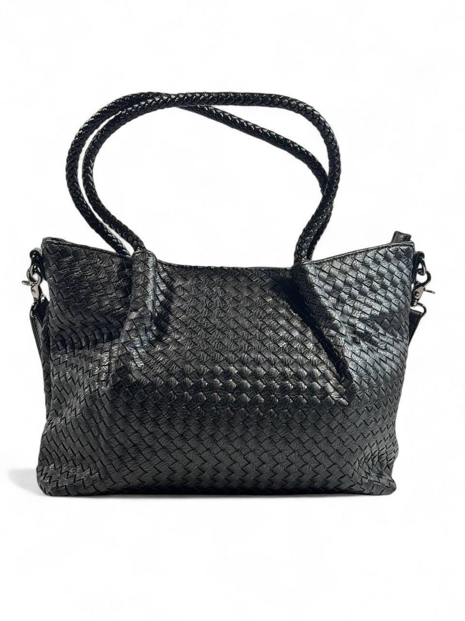 Bottega-Inspired Woven Leather Tote Bag – Timeless Black Luxury 🖤👜