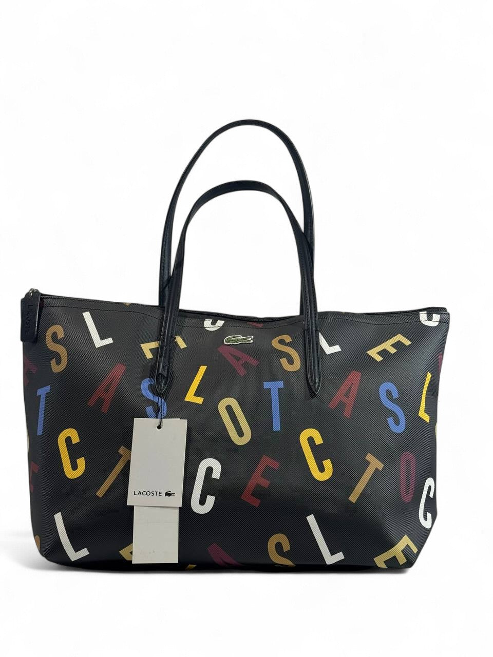 Lacoste Black Tote Bag – Multicolor Logo Edition 🐊🖤✨