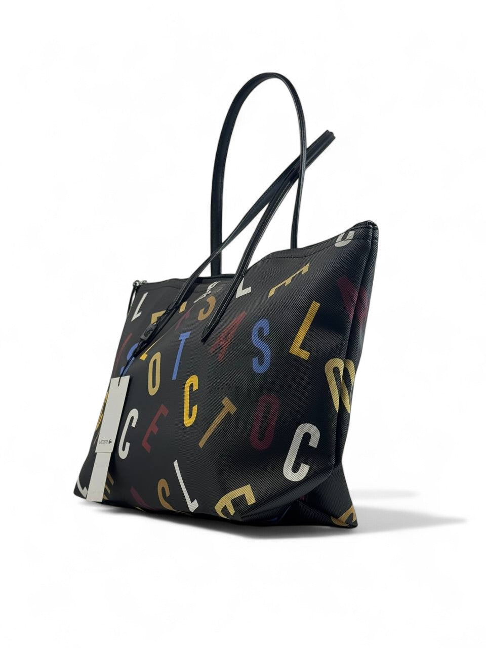 Lacoste Black Tote Bag – Multicolor Logo Edition 🐊🖤✨