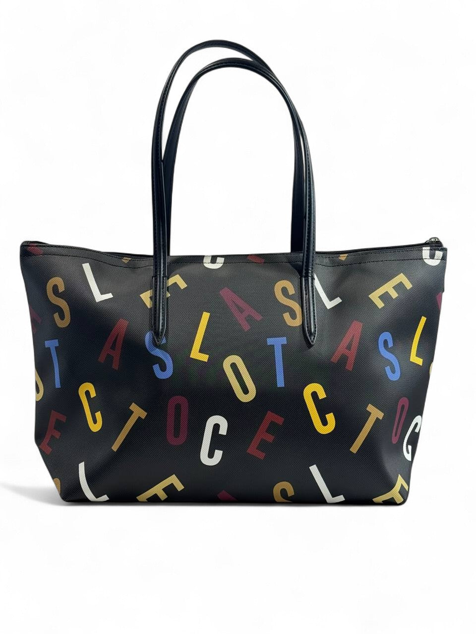 Lacoste Black Tote Bag – Multicolor Logo Edition 🐊🖤✨