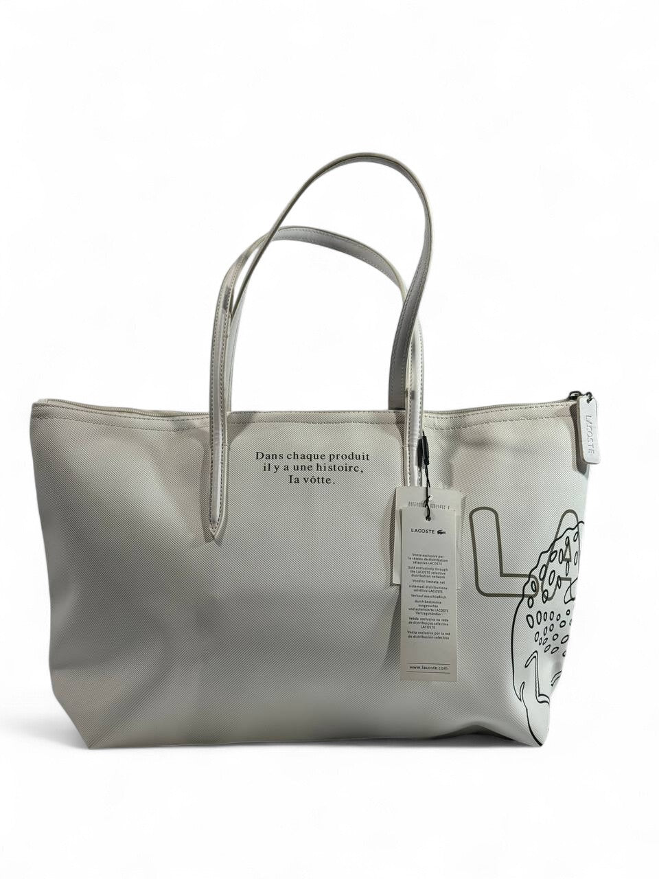 Lacoste White Tote Bag – Crocodile Outline Edition 🤍🐊