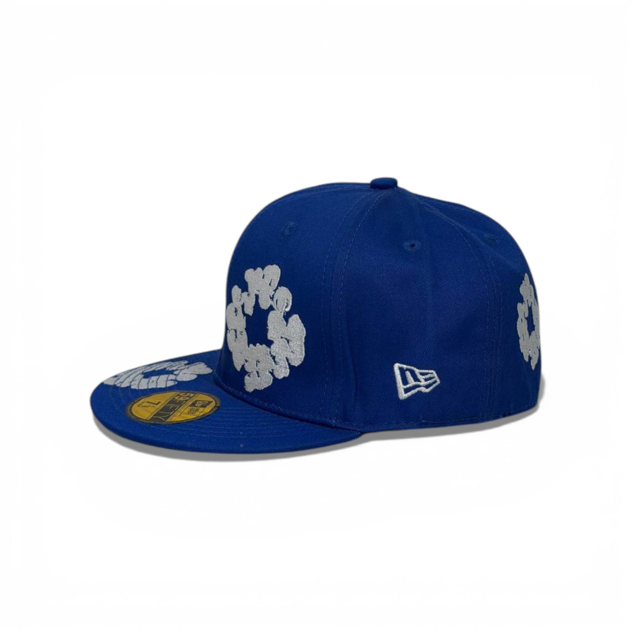 🧢 Denim Tears Royal Blue Flat Brim Cap – Iconic Cotton Wreath Design 💙🌼