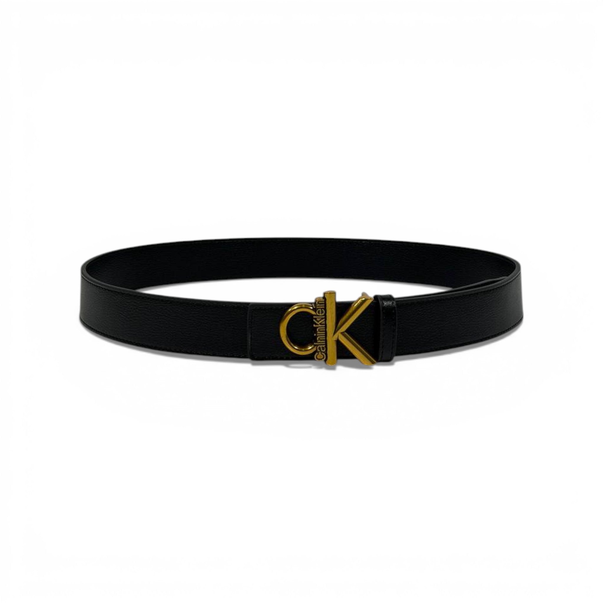 👔 Calvin Klein Black Leather Belt with Gold CK Buckle – 120 cm | Timeless Elegance 🖤✨
