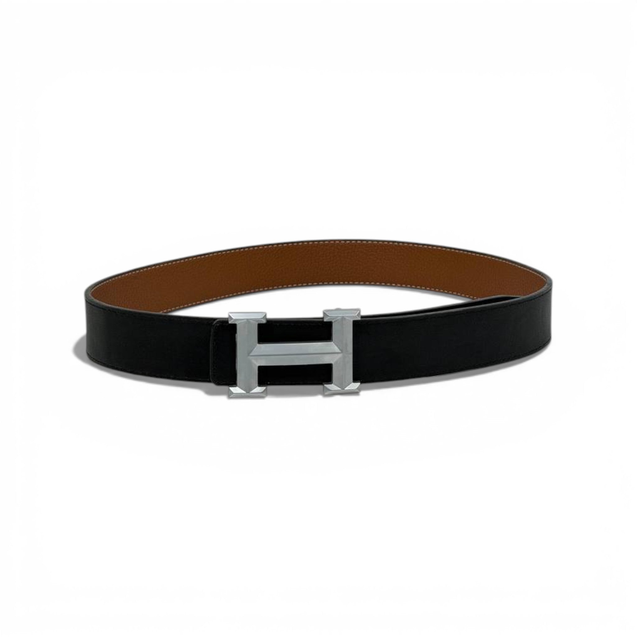 👔 Hermès Double-Face Leather Belt with Silver H Buckle – 120 cm | Iconic Luxury 🖤🤎✨