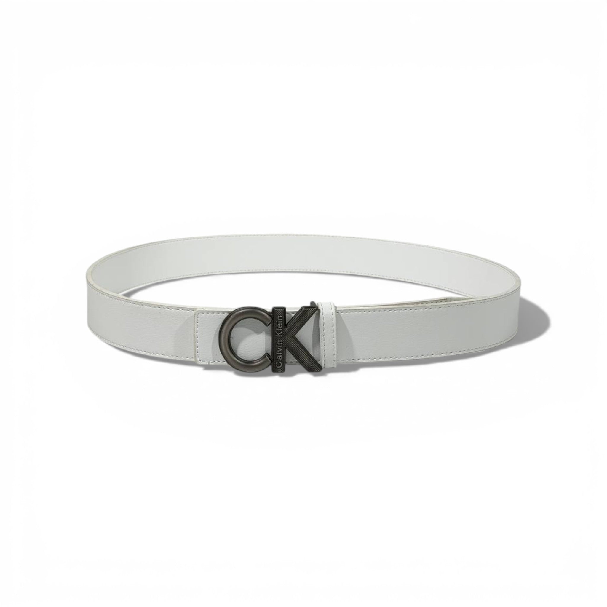 🤍 Calvin Klein White Leather Belt with Matte Black CK Buckle – 115 cm | Minimal Luxury 🖤✨