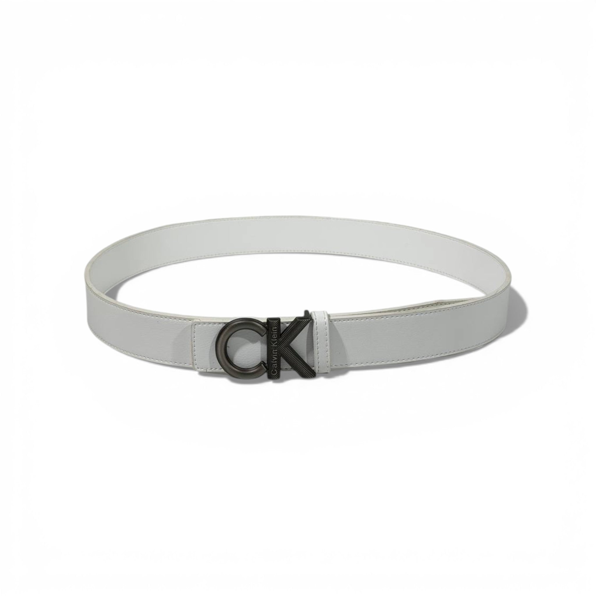 🤍 Calvin Klein White Leather Belt with Matte Black CK Buckle – 115 cm | Minimal Luxury 🖤✨