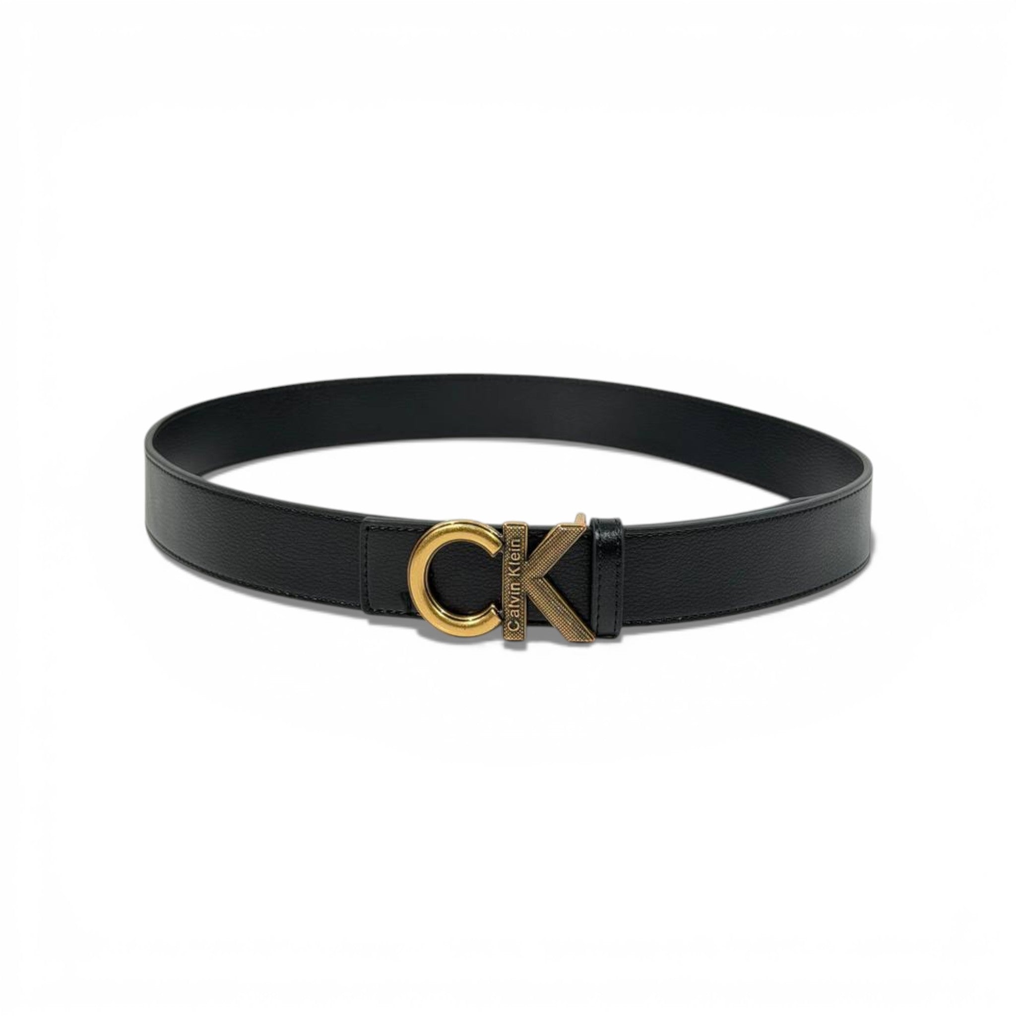 🖤 Calvin Klein Black Leather Belt with Gold CK Buckle – 125 cm | Classic Signature Style ✨👑