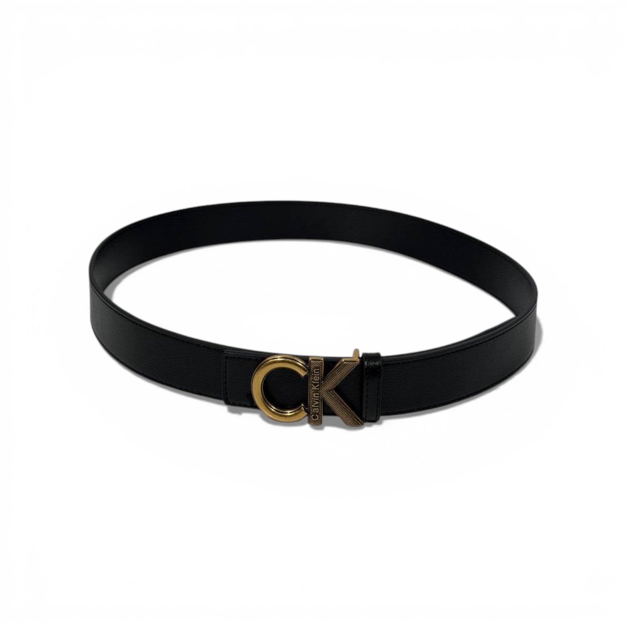 🖤 Calvin Klein Black Leather Belt with Gold CK Buckle – 125 cm | Classic Signature Style ✨👑