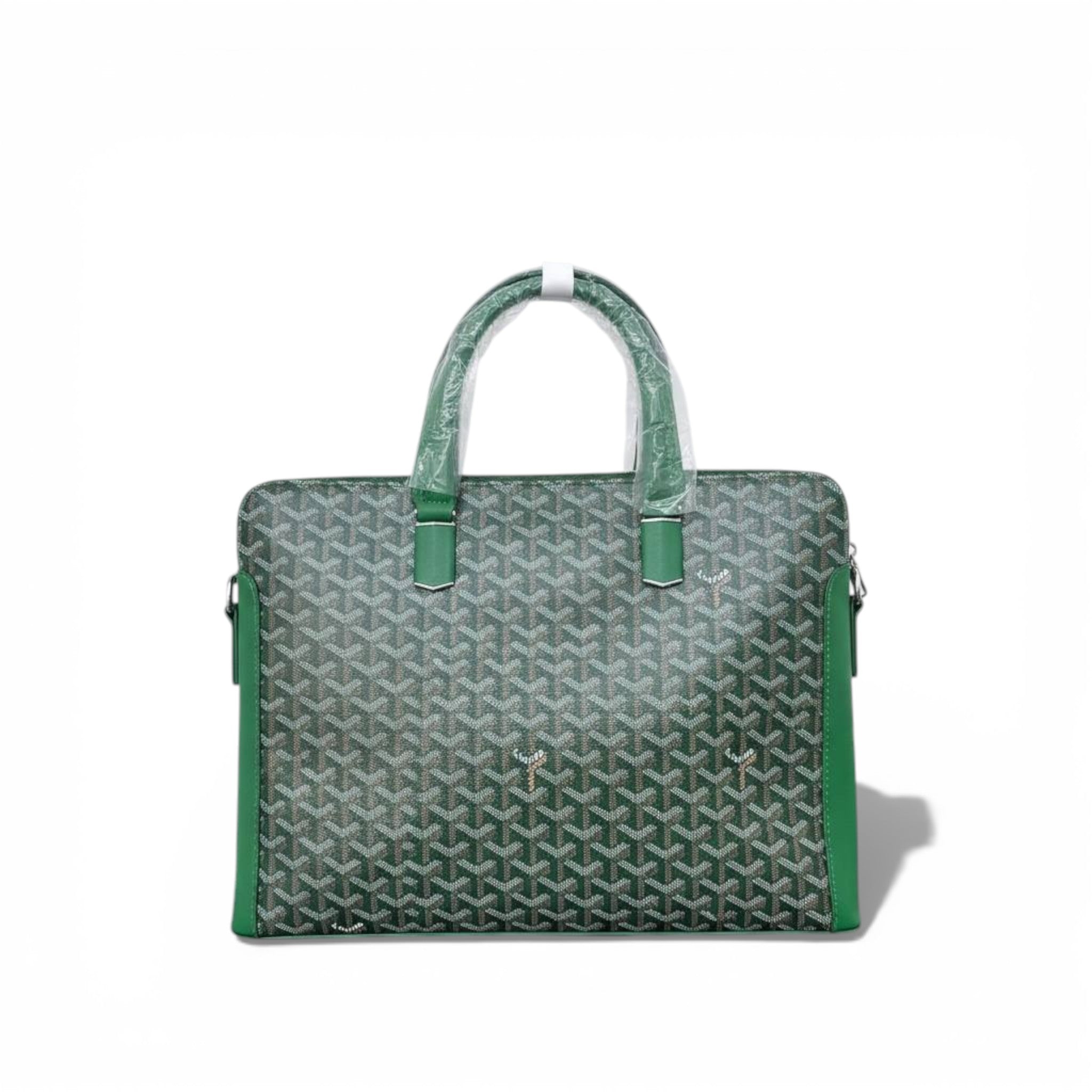 👜 Goyard Monogram Structured Tote – Grey Canvas with Green Leather | Iconic Luxury 💚✨