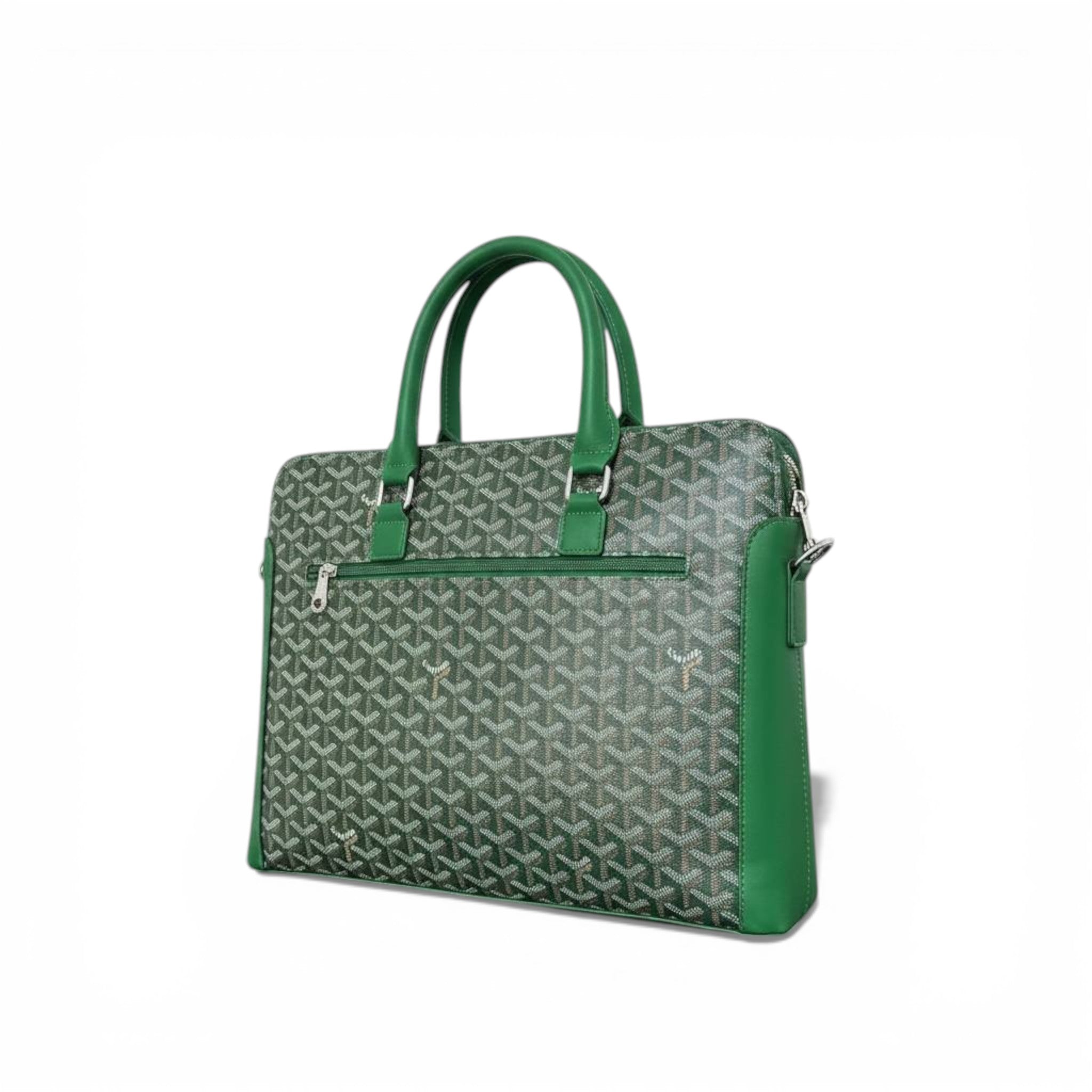 👜 Goyard Monogram Structured Tote – Grey Canvas with Green Leather | Iconic Luxury 💚✨