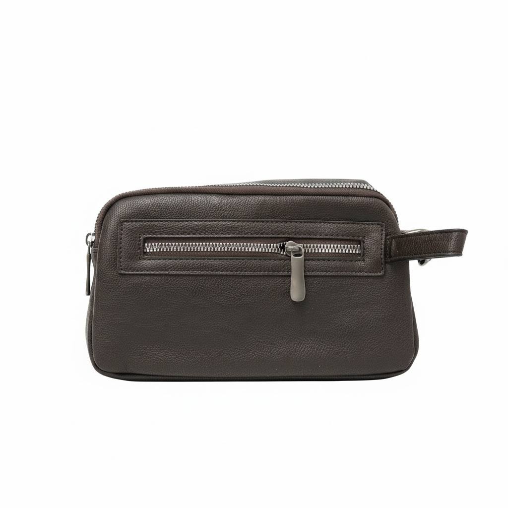 👜 Hugo Boss Men’s Leather Toiletry & Crossbody Pouch – Dark Brown Elegance