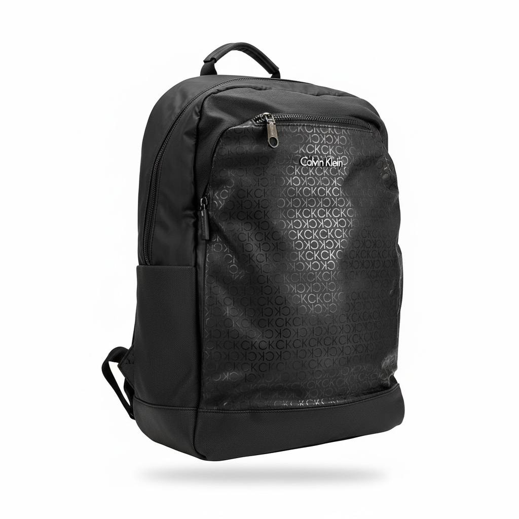 🎒 Calvin Klein Monogram Backpack – All-Black Modern Utility