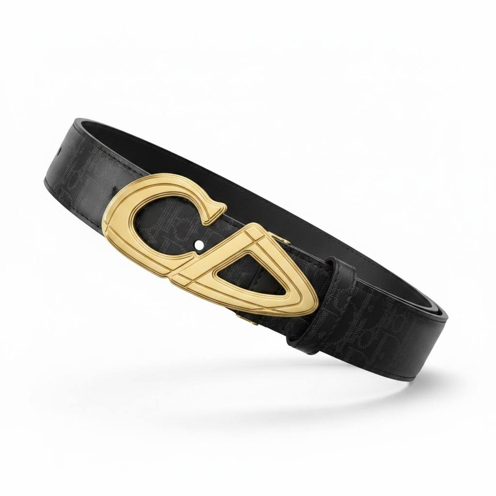 Christian Dior Luxury Monogram Belt 110CM – Gold CD Buckle Designer Statement Belt ✨🖤