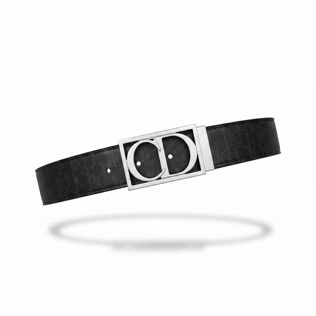 Christian Dior Luxury Black Monogram Belt 110CM – Silver CD Buckle Designer Belt ✨🖤