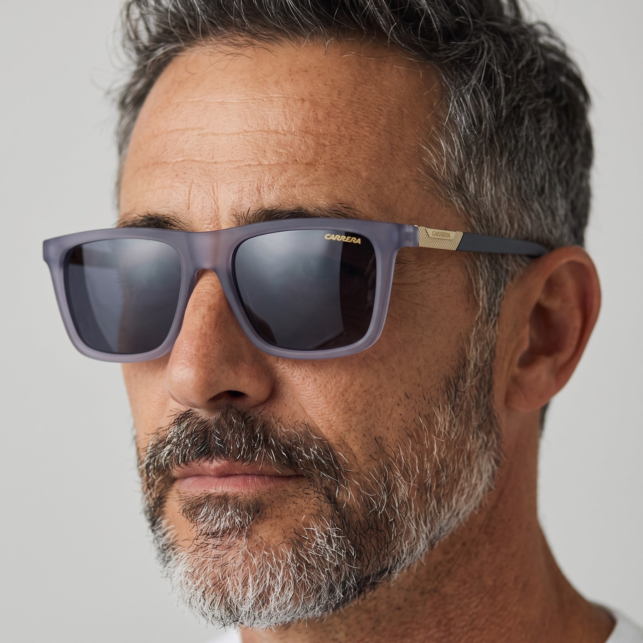 Carrera frosted grey sunglasses with gold temple detail