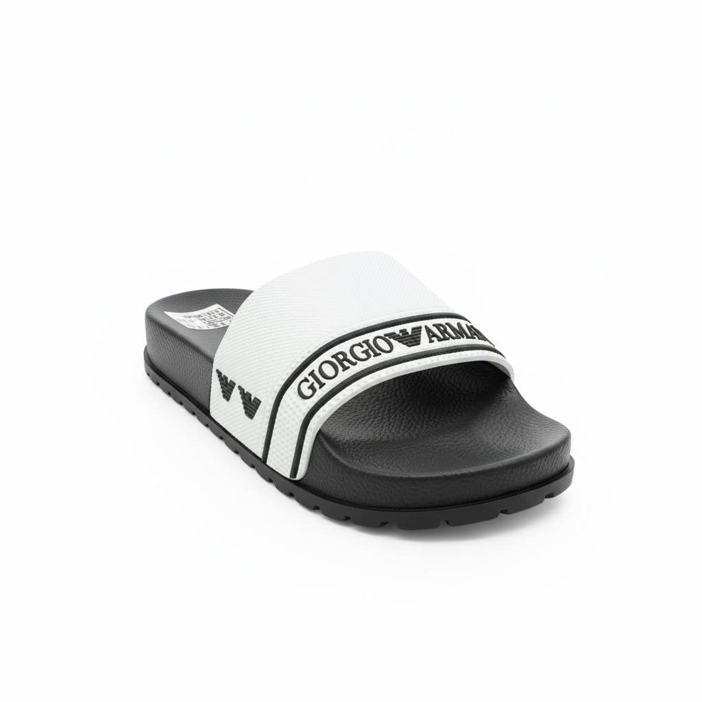 Giorgio Armani Logo Slides – White & Black Edition ⚪🖤