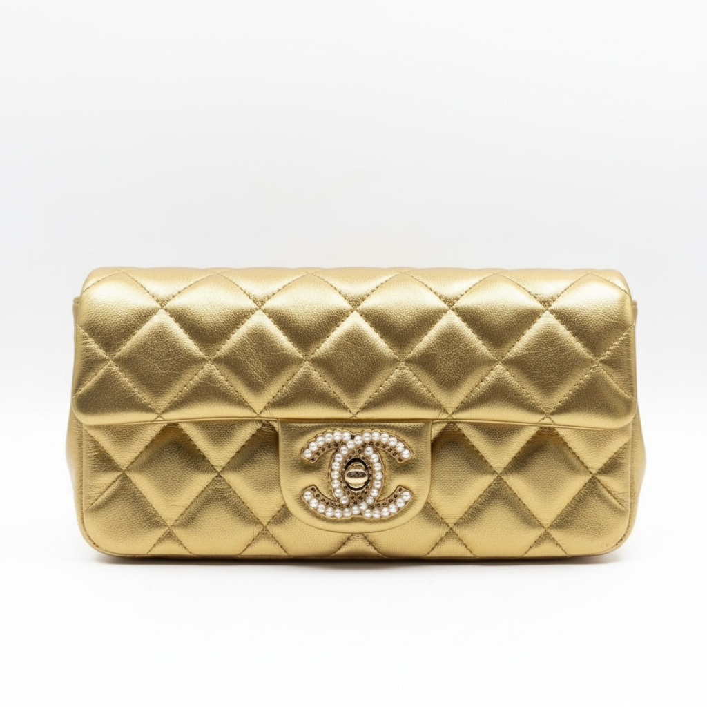 ✨ Chanel Gold Quilted Chain Shoulder Bag – Crystal CC Evening Bag
