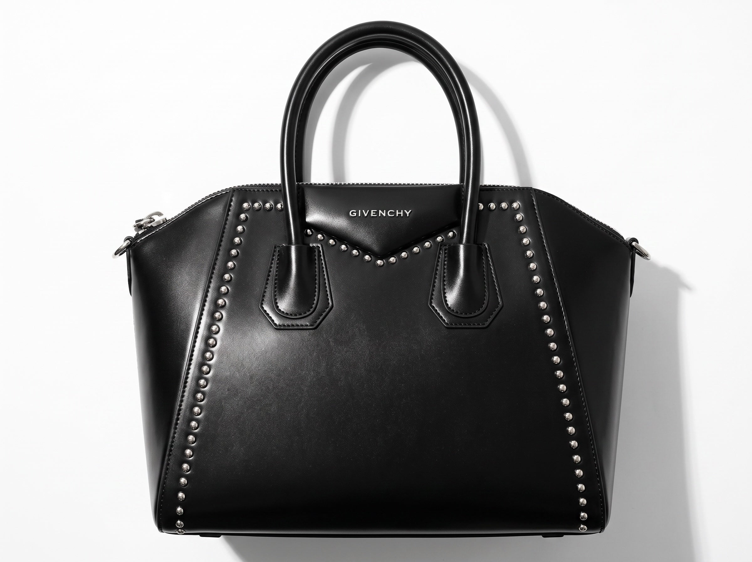 Black Givenchy Antigona tote bag with silver studs and double top handles