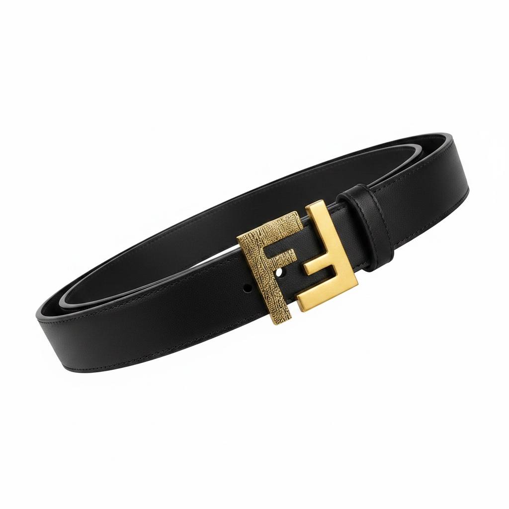 Fendi Luxury Black Leather Belt – Gold FF Buckle 125CM 🖤✨