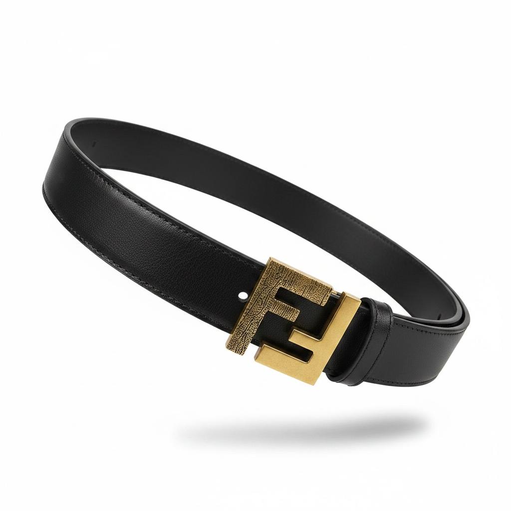 Fendi Luxury Black Leather Belt – Gold FF Buckle 125CM 🖤✨