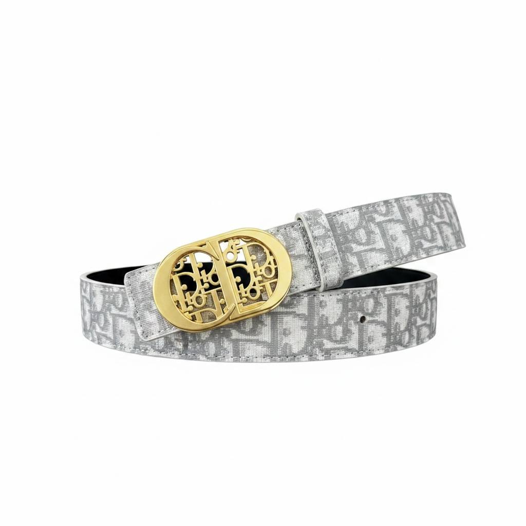 Dior Luxury Oblique Grey Belt – Gold CD Buckle 110CM 🤍✨