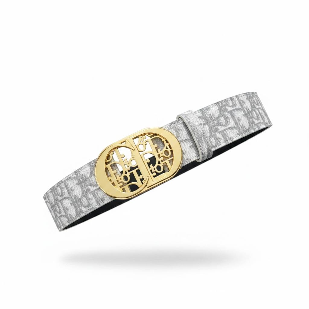 Dior Luxury Oblique Grey Belt – Gold CD Buckle 110CM 🤍✨