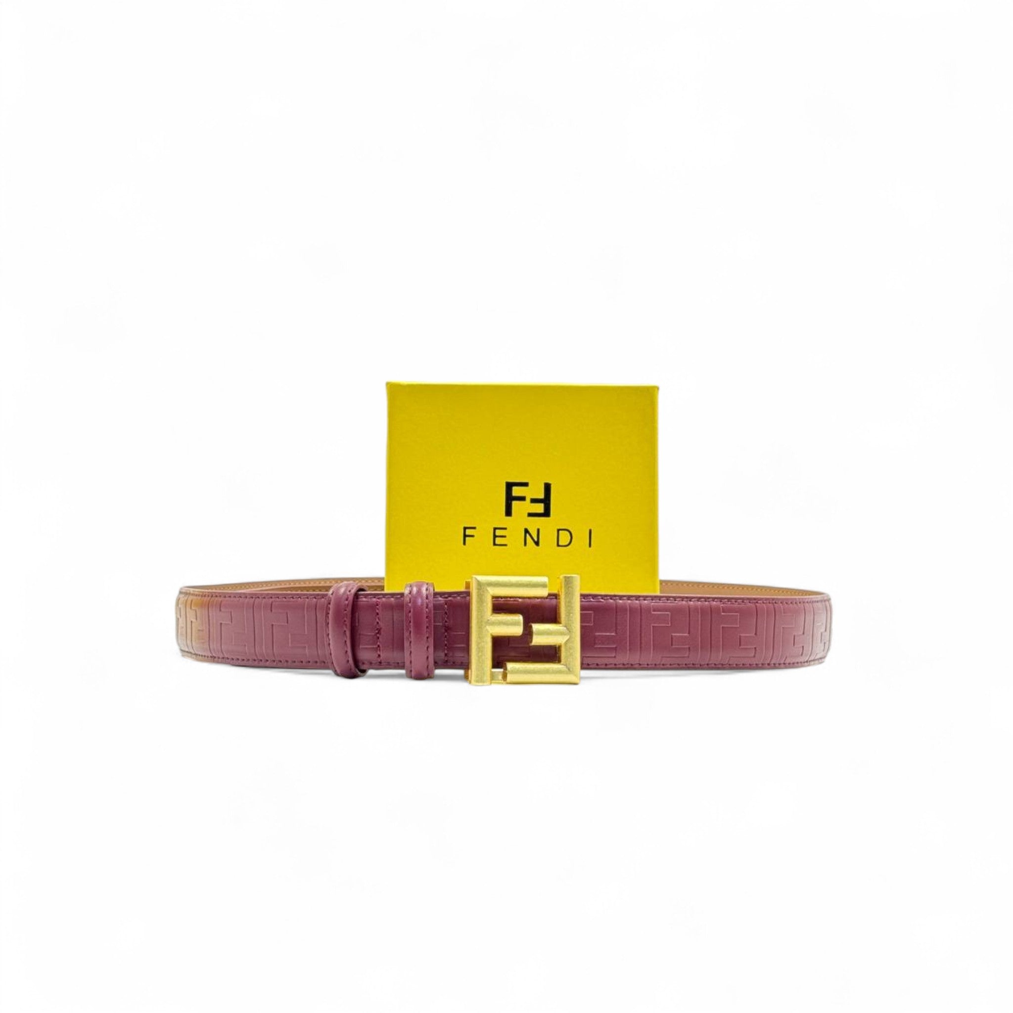 Fendi Embossed Leather Belt 💜 | 125cm | Gold FF Buckle | With Box