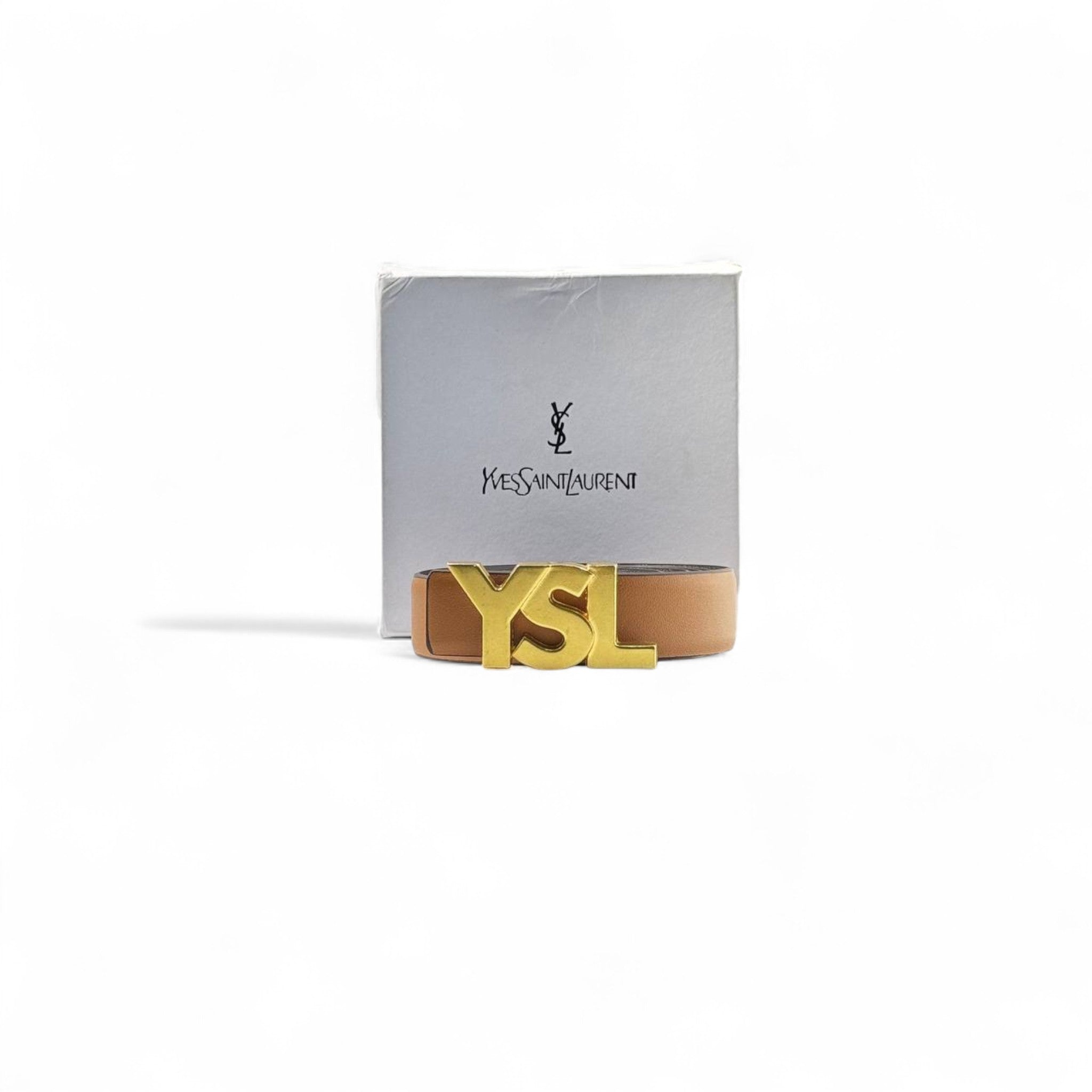 🧡 YSL Monogram Belt – 125cm Camel Brown with Gold Logo Buckle ✨