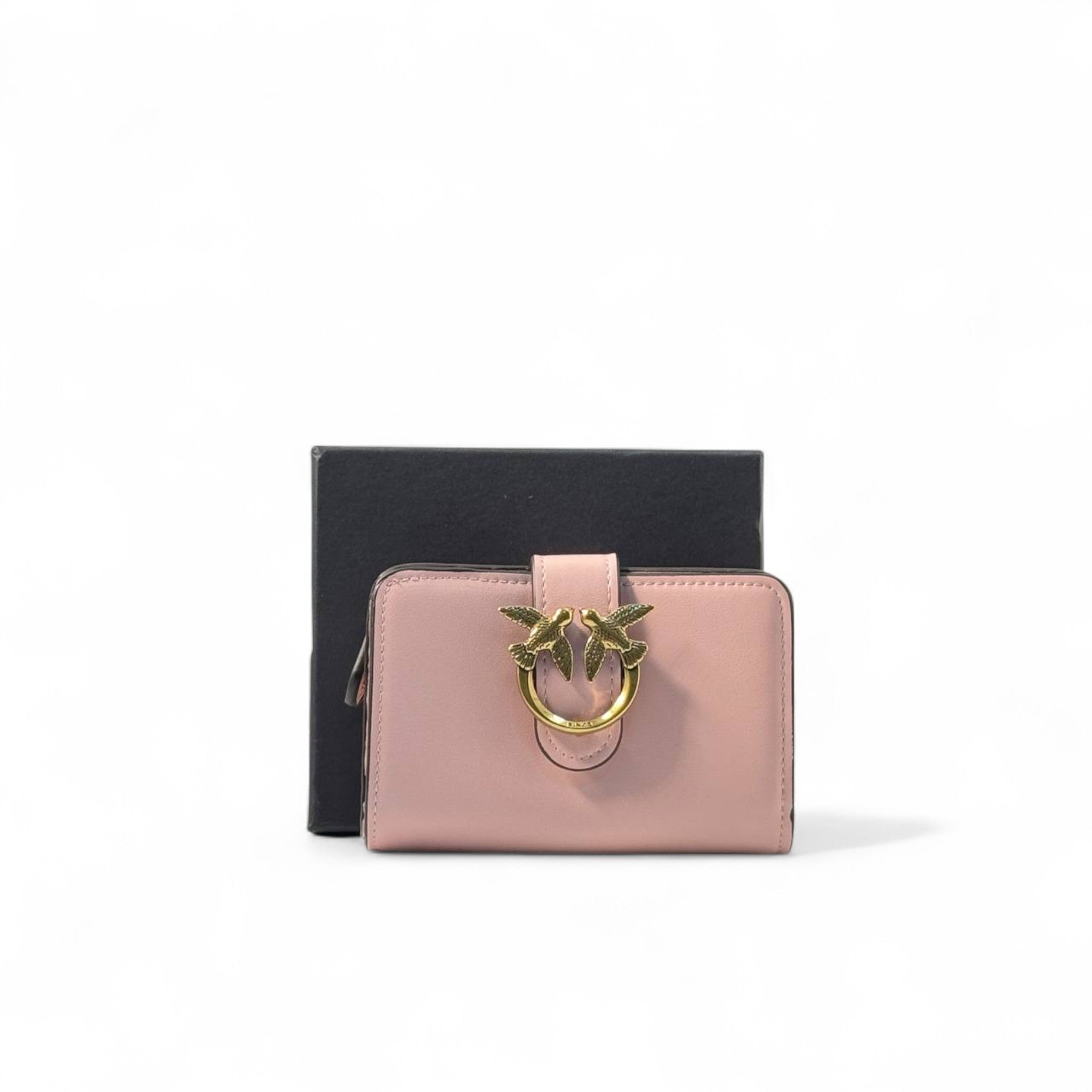 💗 Pinko Love Birds Wallet – Blush Pink with Gold Buckle Closure ✨