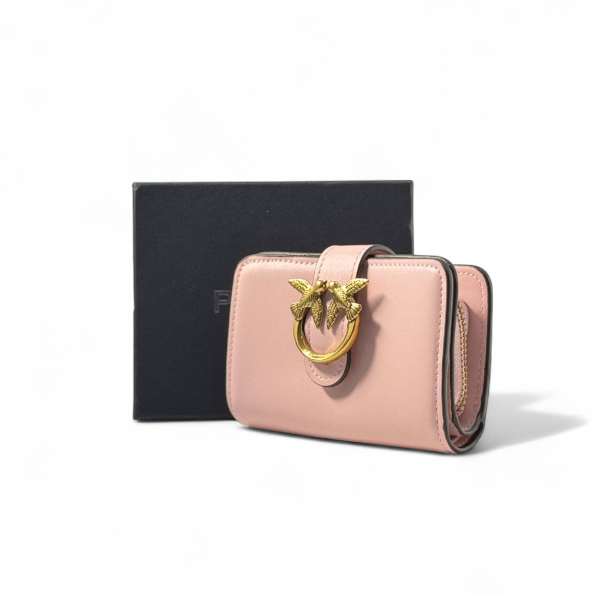 💗 Pinko Love Birds Wallet – Blush Pink with Gold Buckle Closure ✨