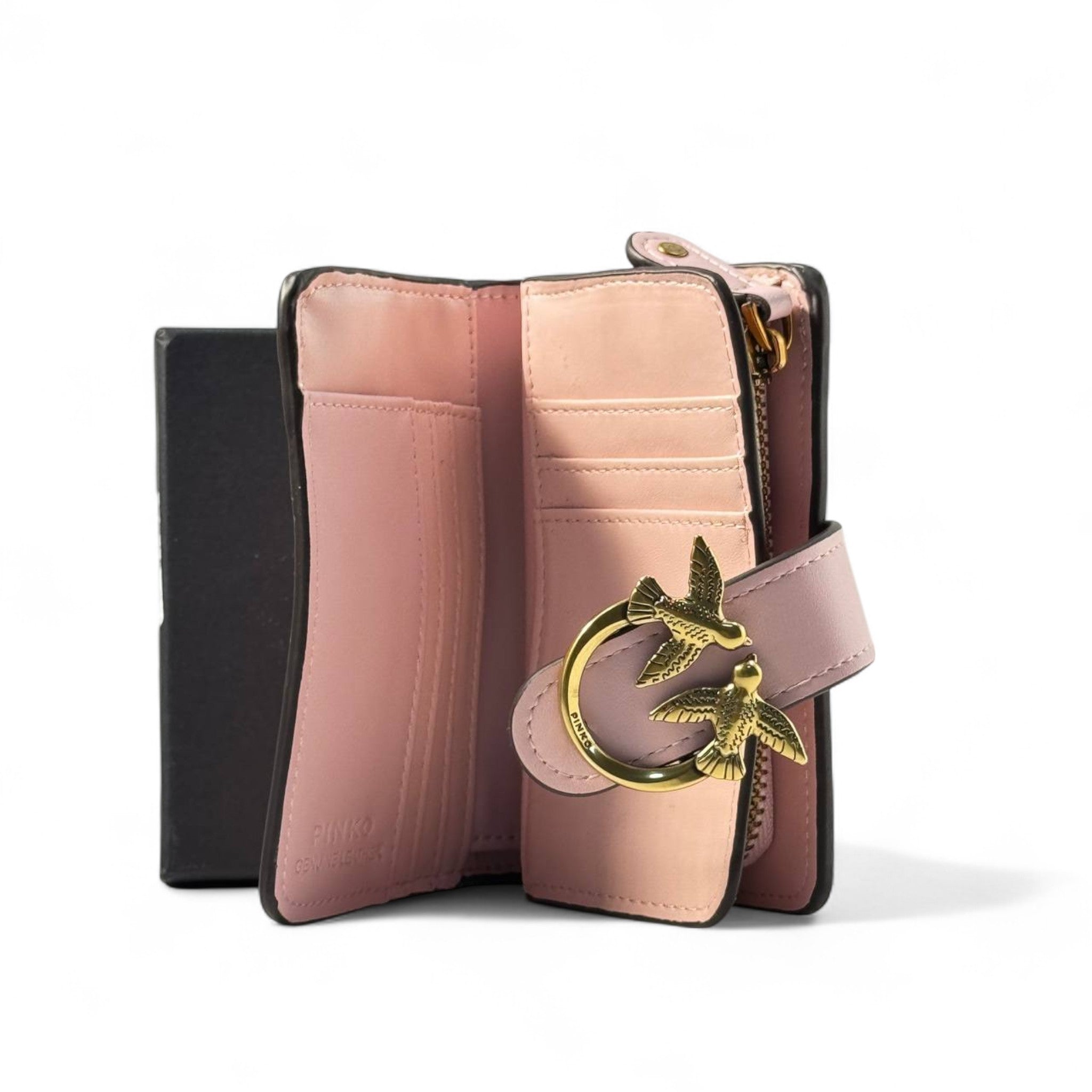 💗 Pinko Love Birds Wallet – Blush Pink with Gold Buckle Closure ✨
