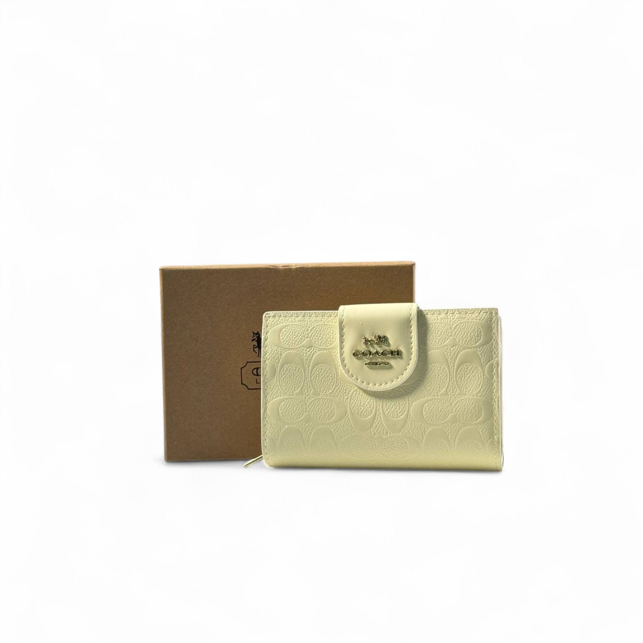 โจ Coach Signature Embossed Wallet โ Light Cream Beige with Gold Logo ๐