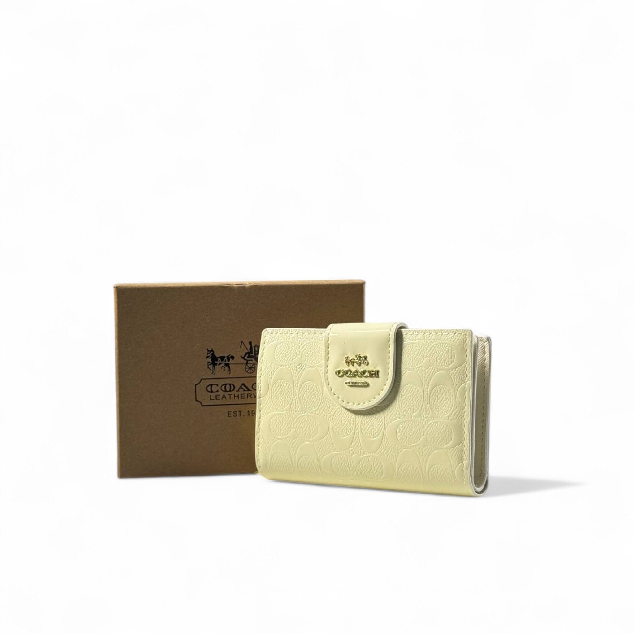 โจ Coach Signature Embossed Wallet โ Light Cream Beige with Gold Logo ๐
