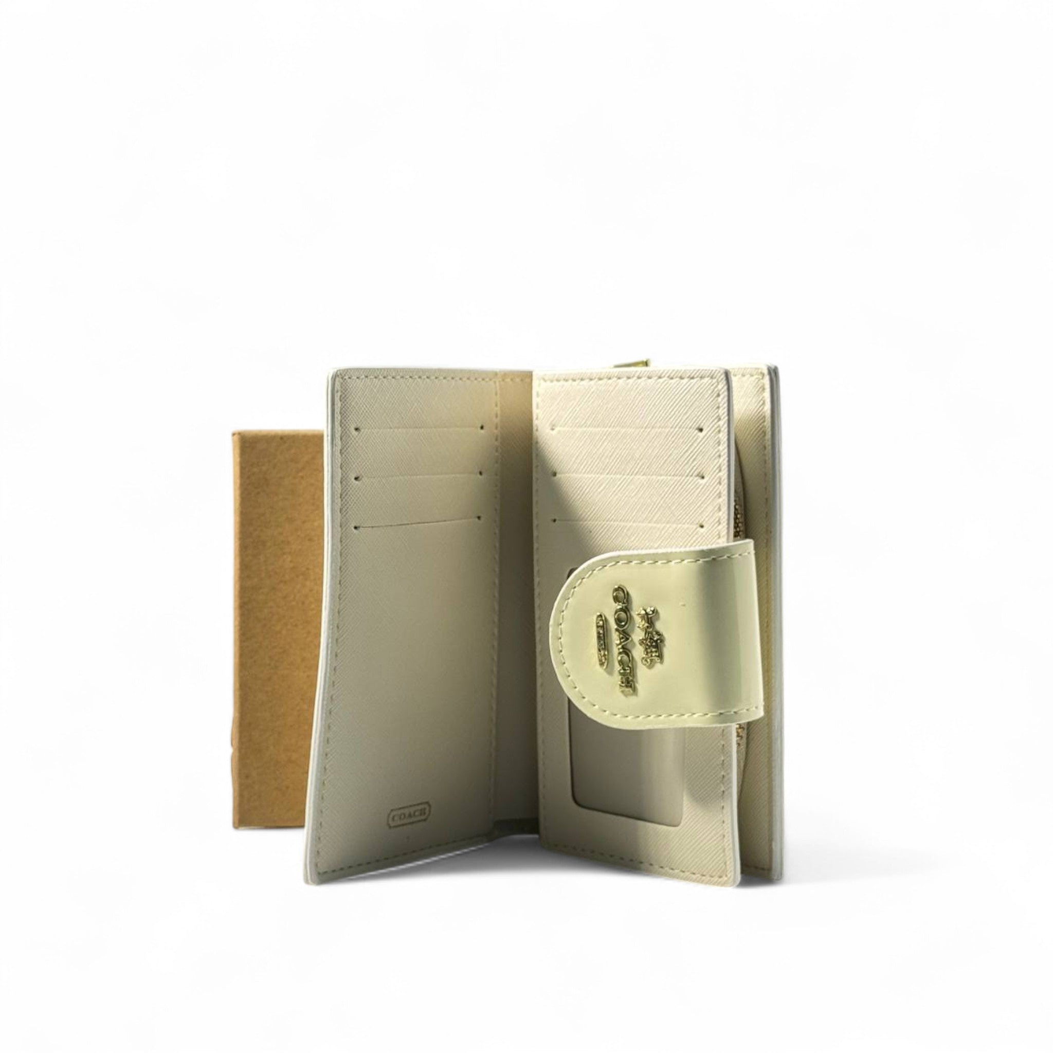 โจ Coach Signature Embossed Wallet โ Light Cream Beige with Gold Logo ๐