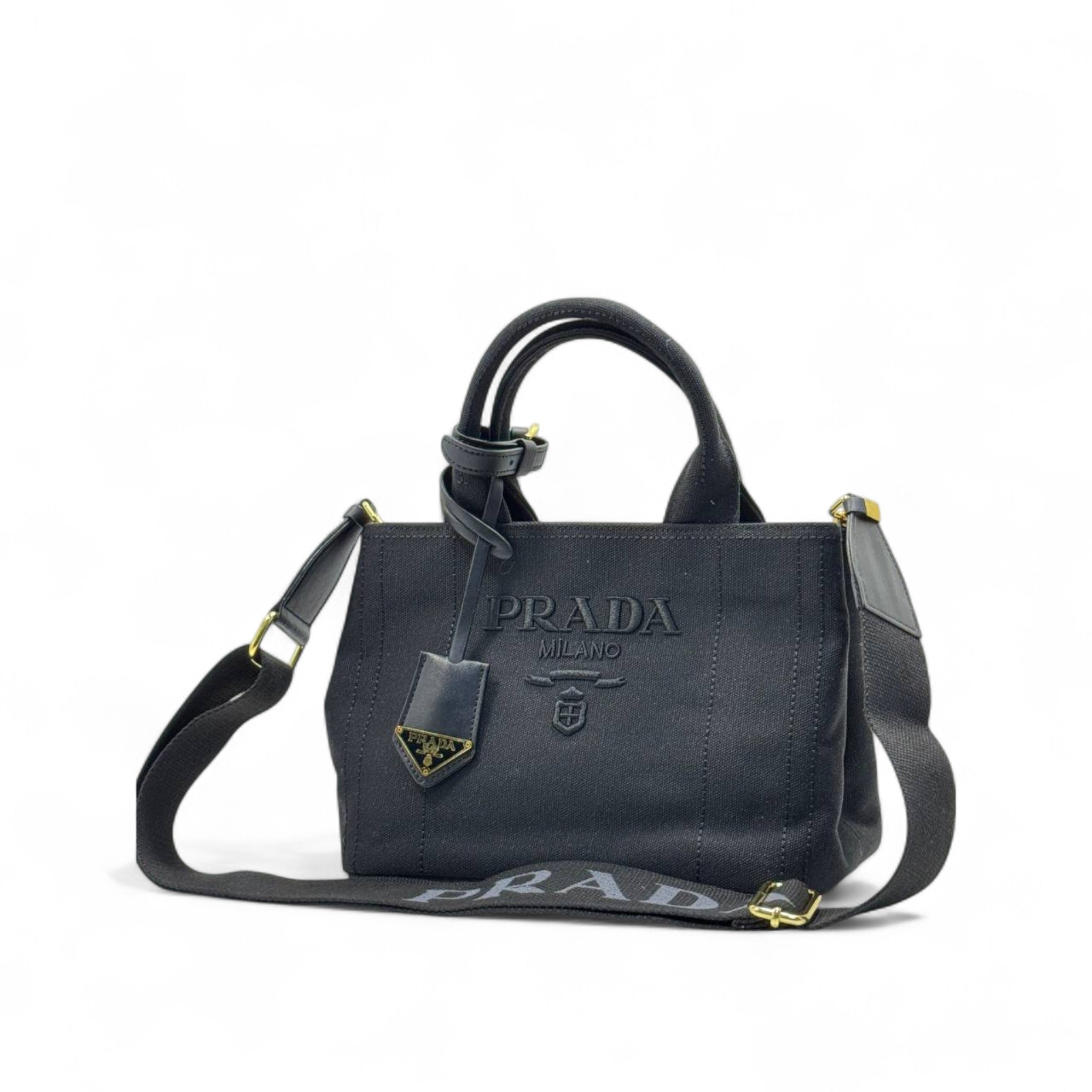 🖤 Prada Milano Canvas Mini Tote – Black Signature Edition