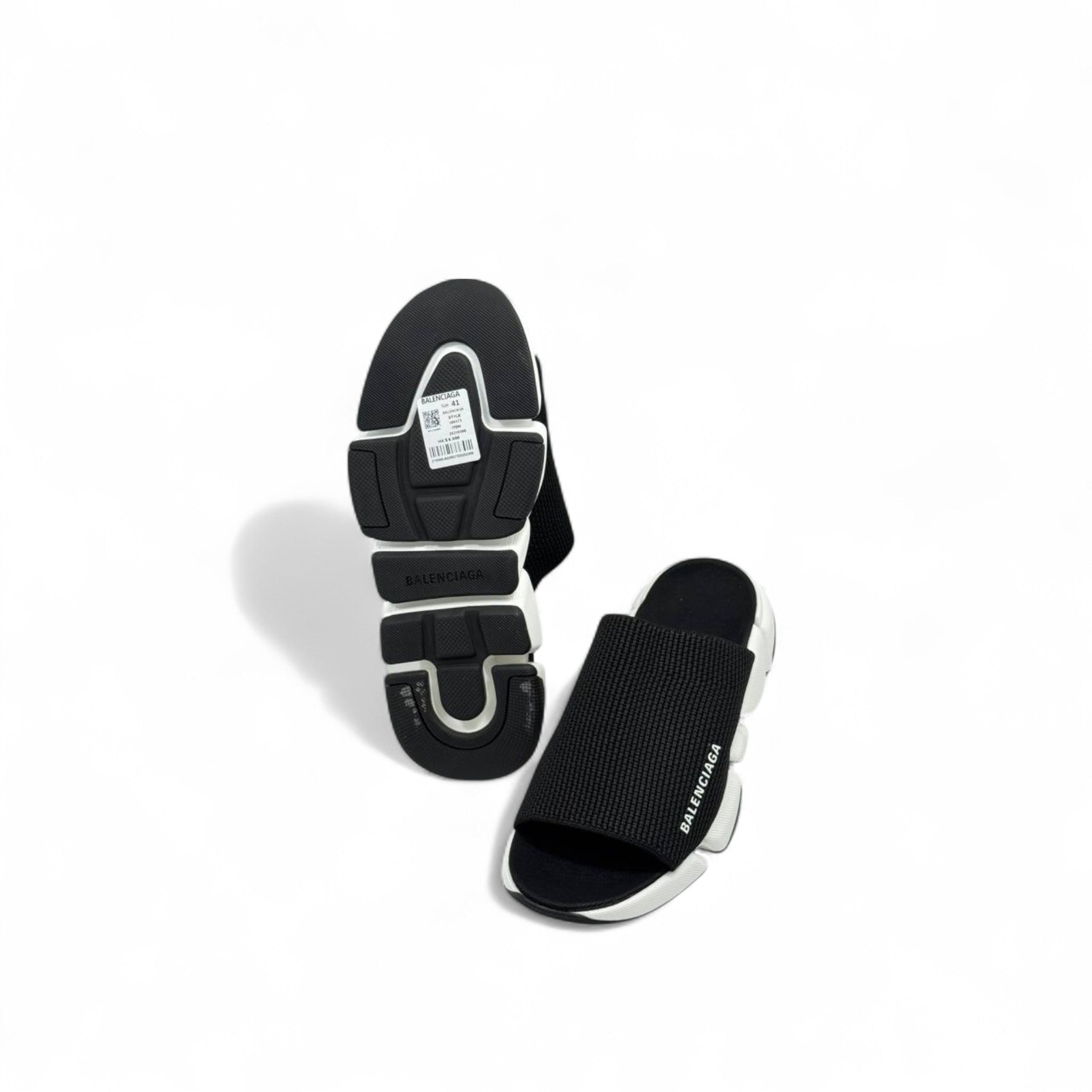 Balenciaga Tech Slides – Black Strap with White Sole ⚪🖤
