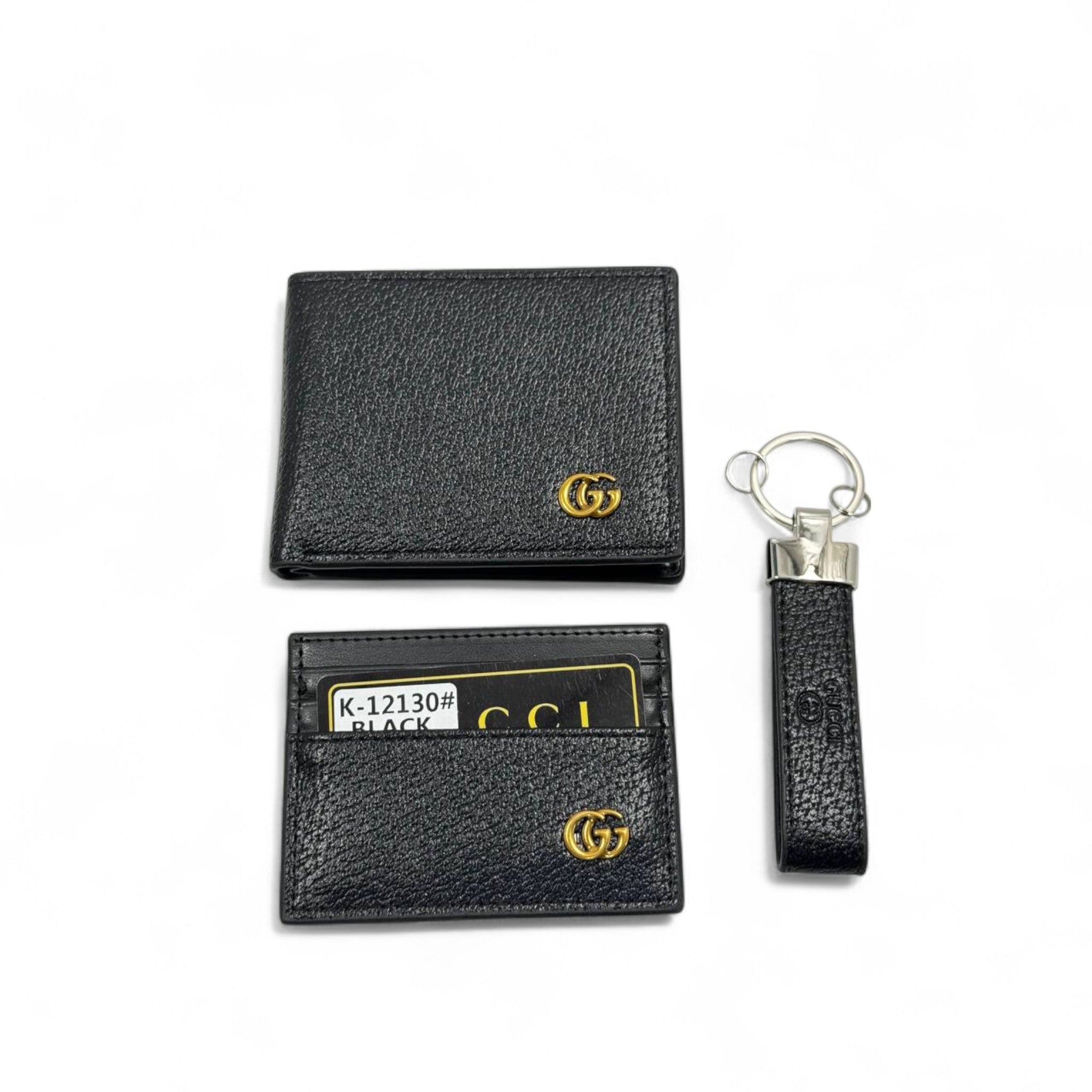 GG Black Leather Gift Set – Wallet, Card Holder & Keychain 🖤✨