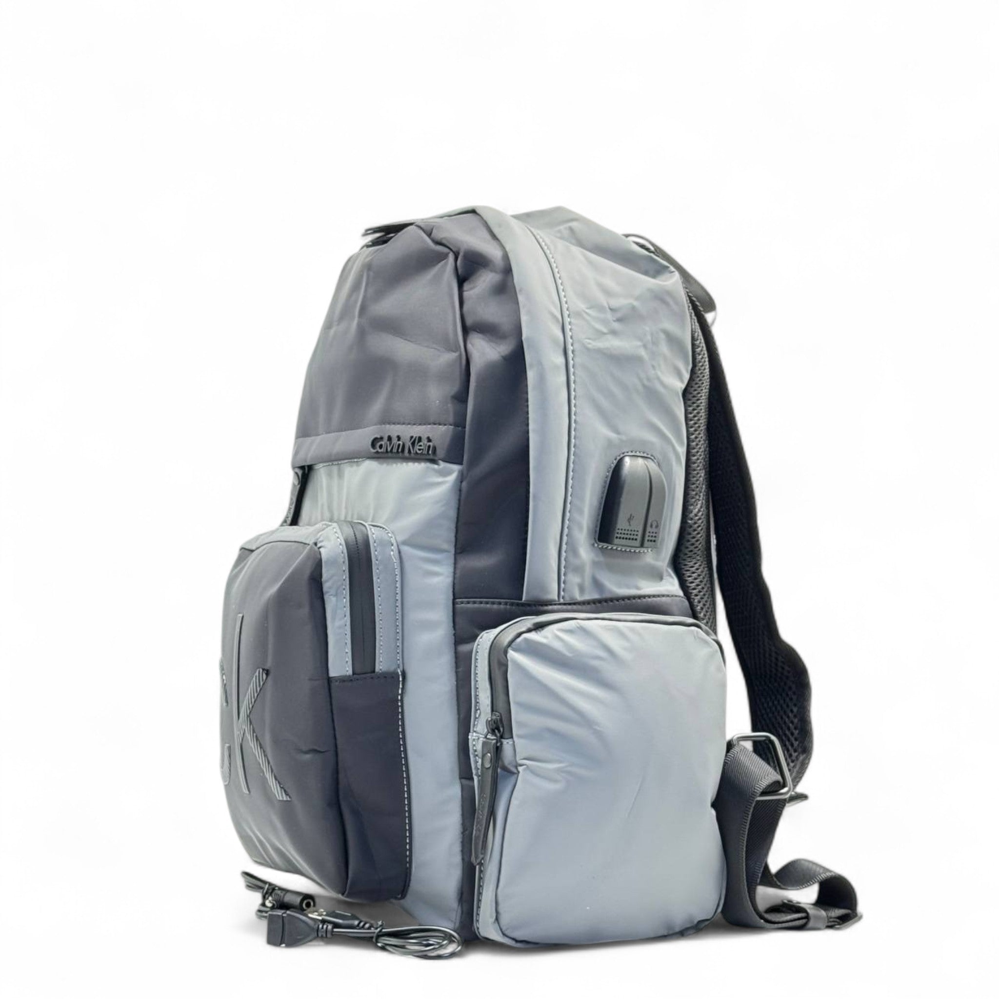 Calvin Klein Grey Nylon Backpack with USB Port 🔌 | Modern CK Design