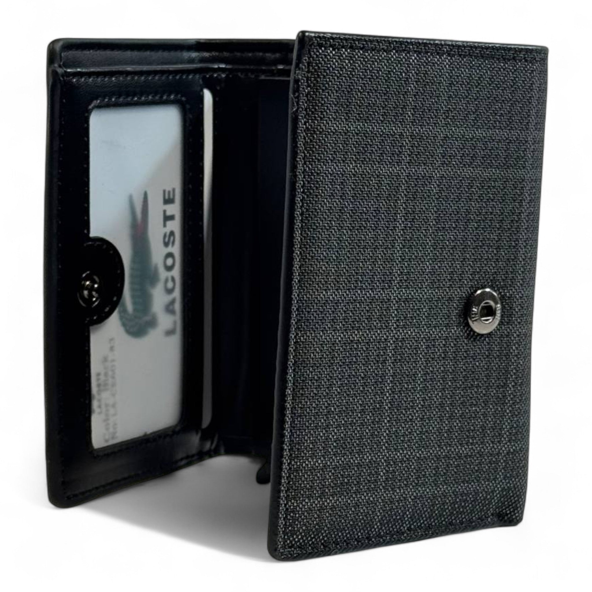 🐊 Lacoste Checkered Trifold Wallet – Charcoal Black Edition 🖤