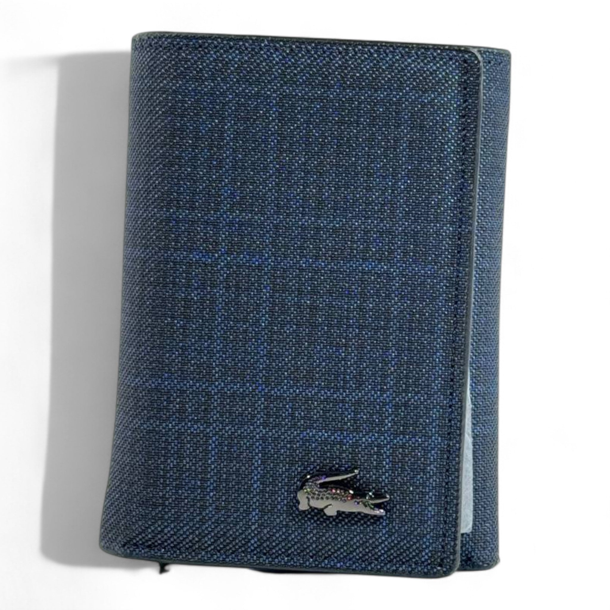 💙 Lacoste Checkered Trifold Wallet – Navy Blue Edition 🐊