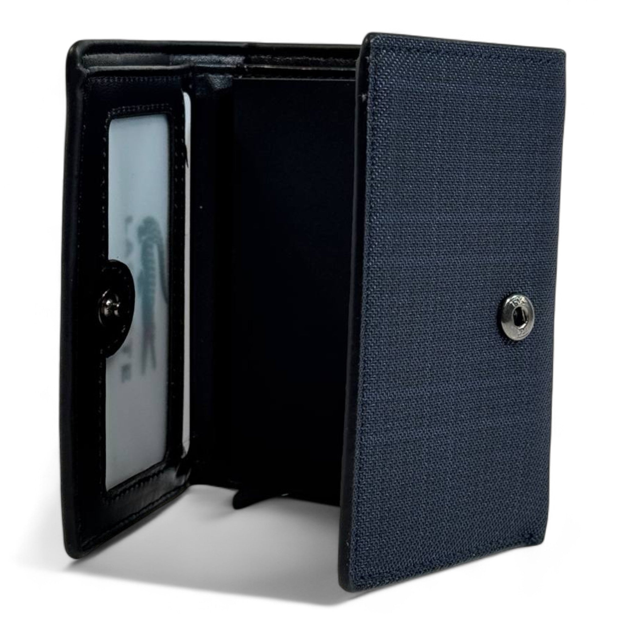 💙 Lacoste Checkered Trifold Wallet – Navy Blue Edition 🐊