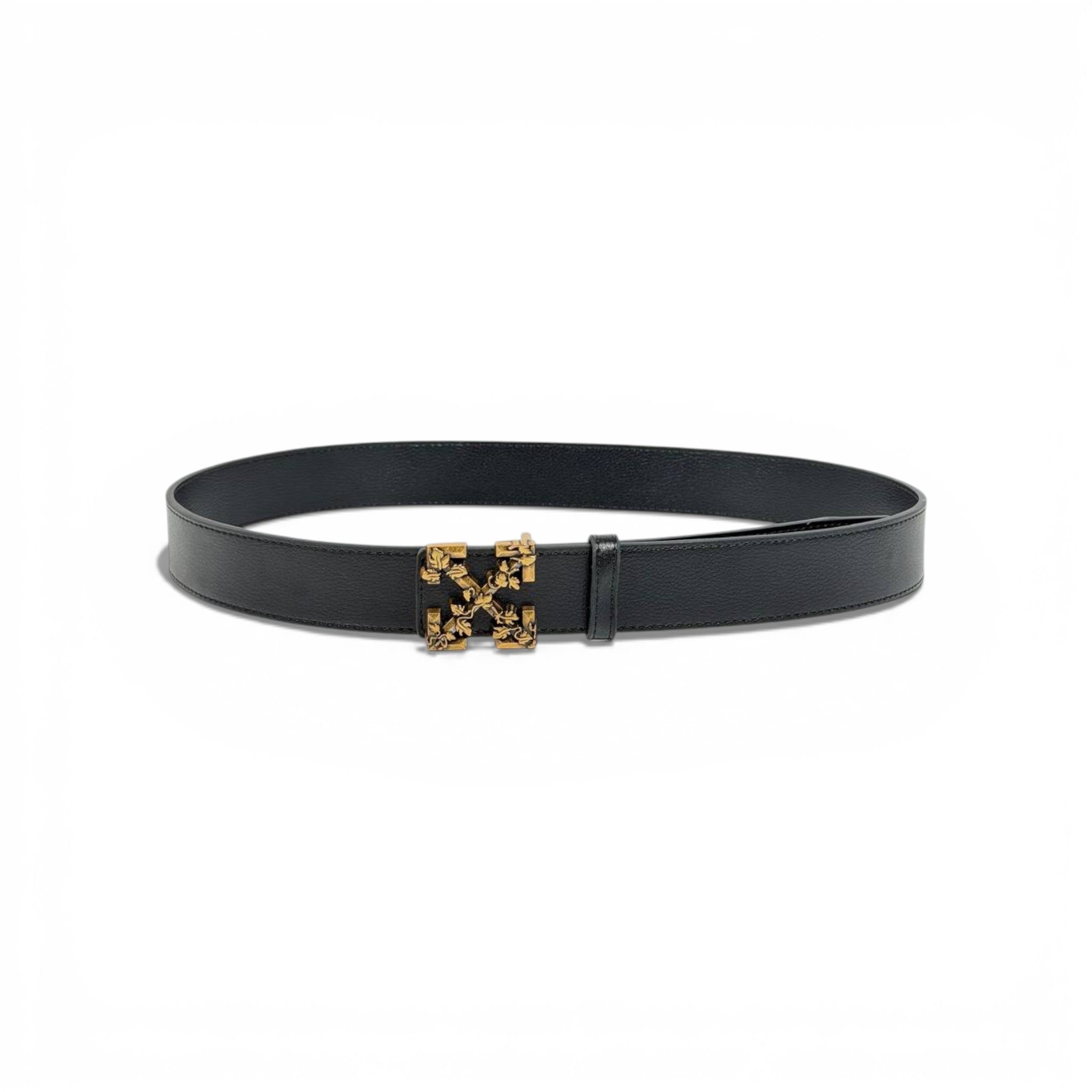 🖤 Off-White Black Leather Belt Gold Cross Buckle 115cm