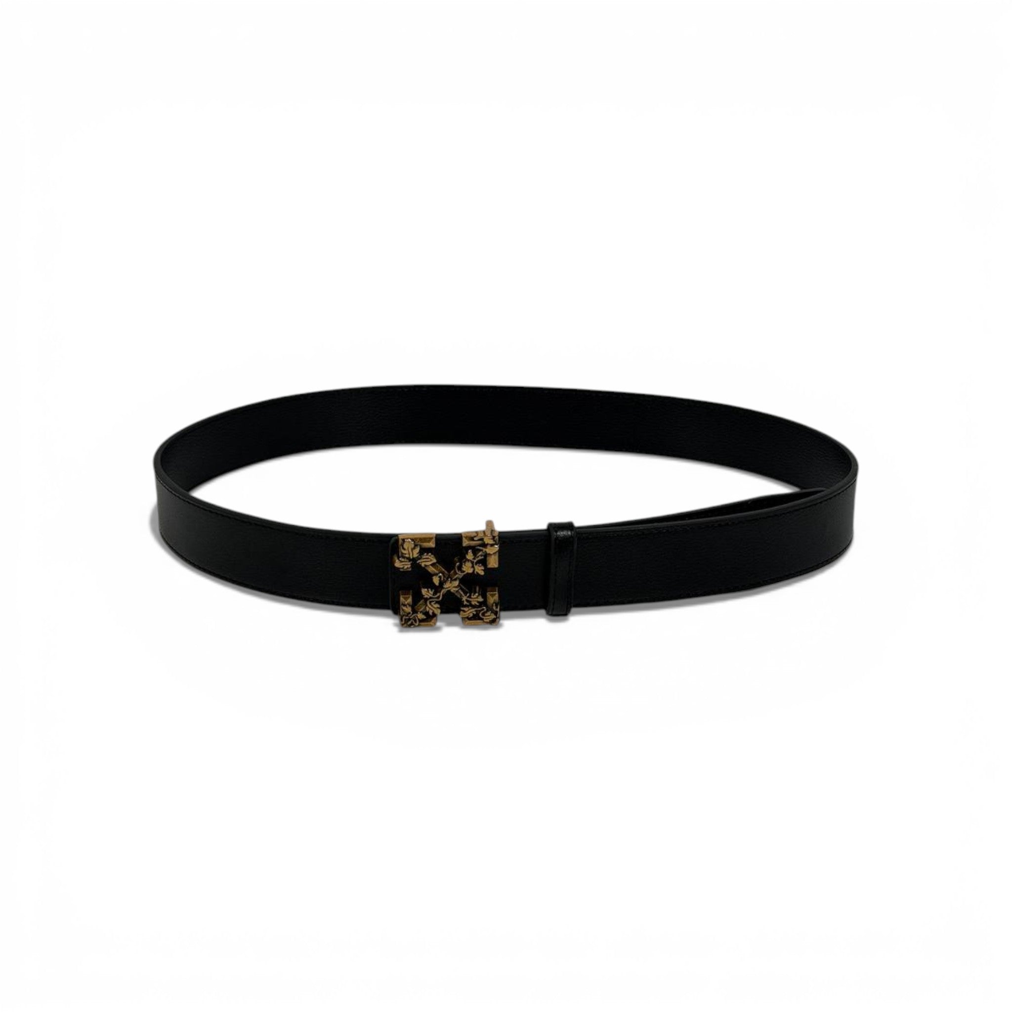 🖤 Off-White Black Leather Belt Gold Cross Buckle 115cm