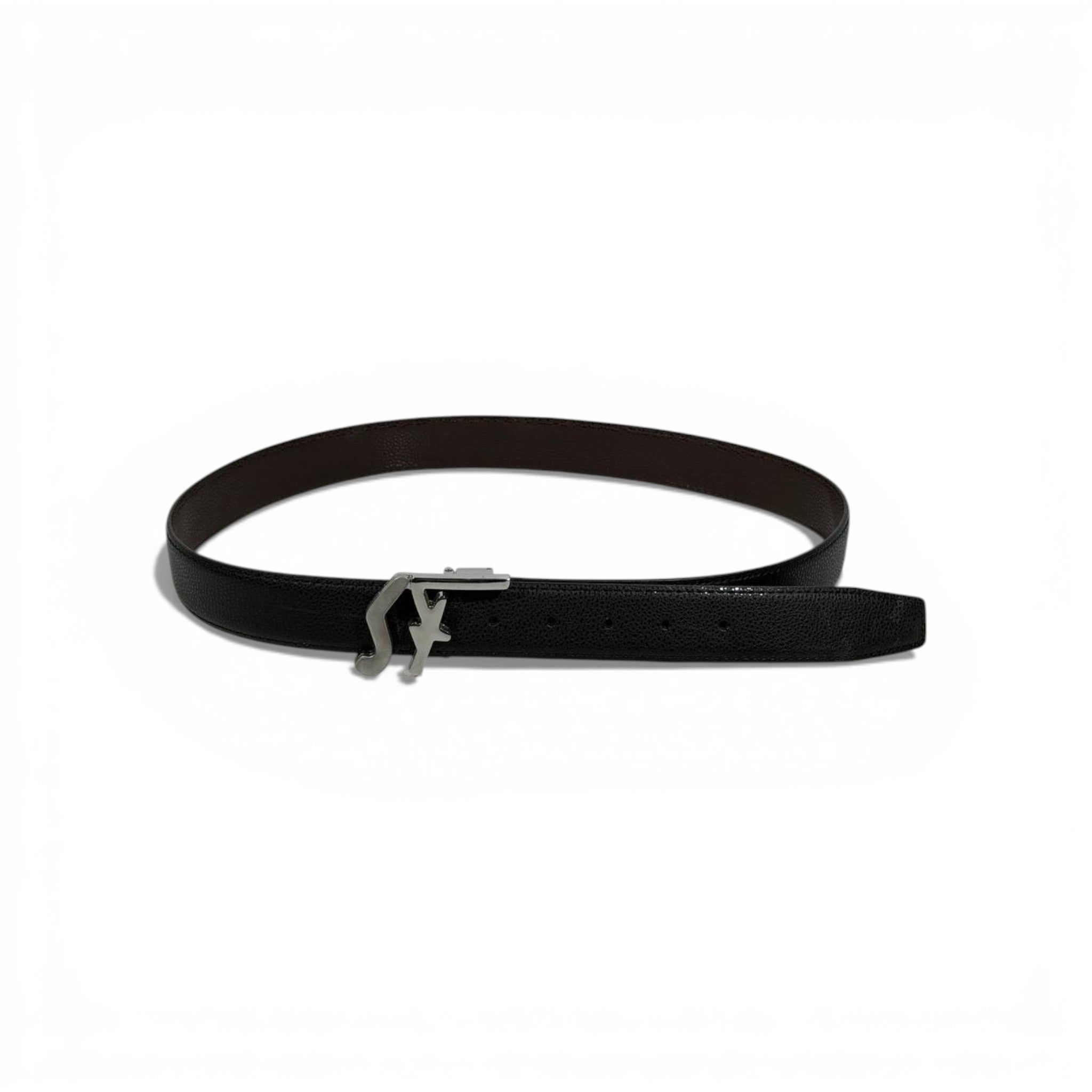 ✨ Salvatore Ferragamo Luxury Black Leather Belt – Silver Buckle | 110cm