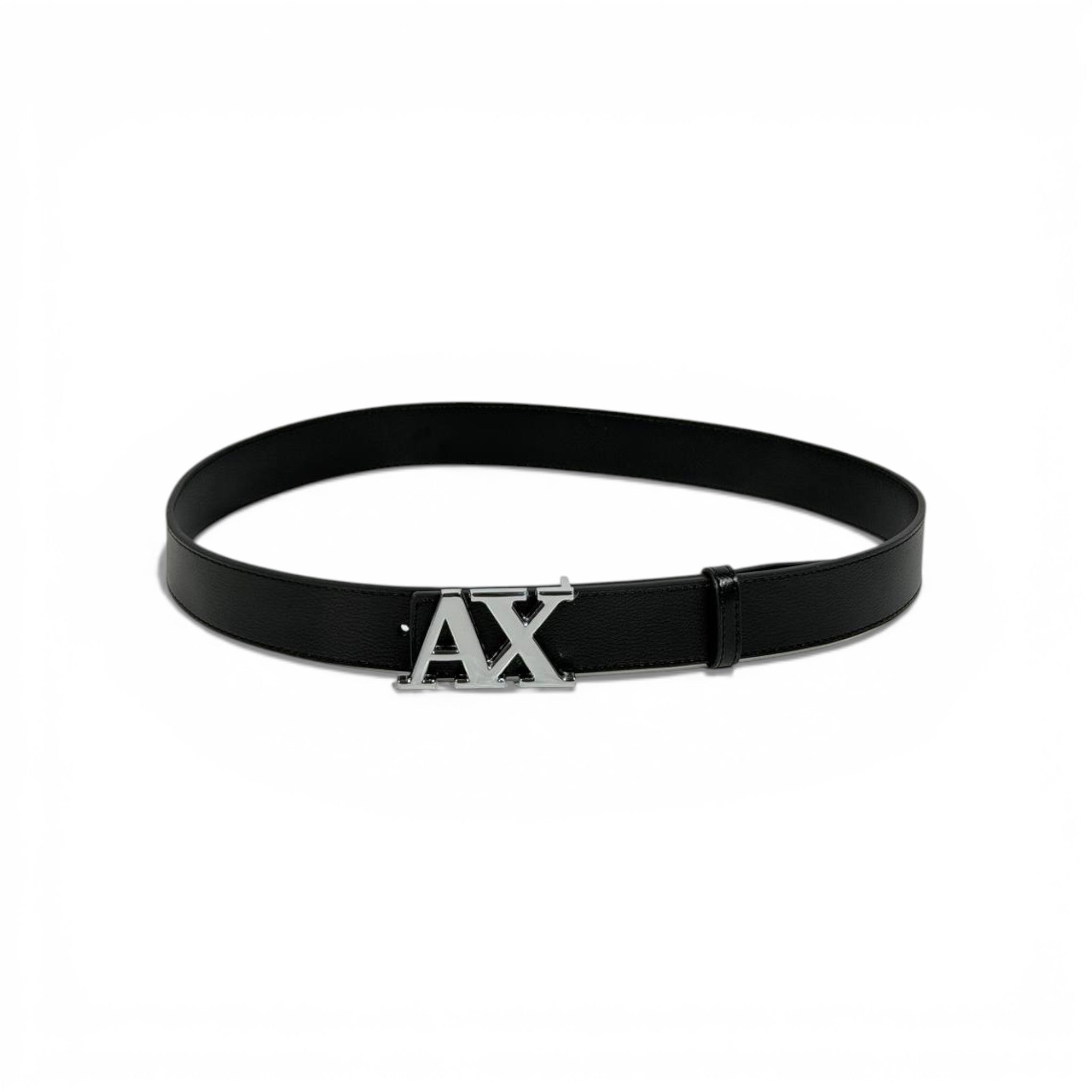 🖤 Armani Exchange AX Black Leather Belt Silver Logo Buckle 110 cm Men’s Belt