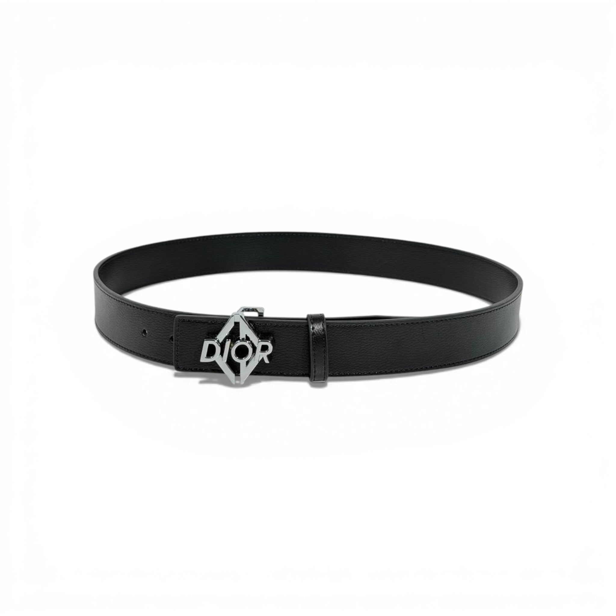🖤 Dior Black Leather Belt Silver Logo Buckle 110cm Luxury Men’s Belt