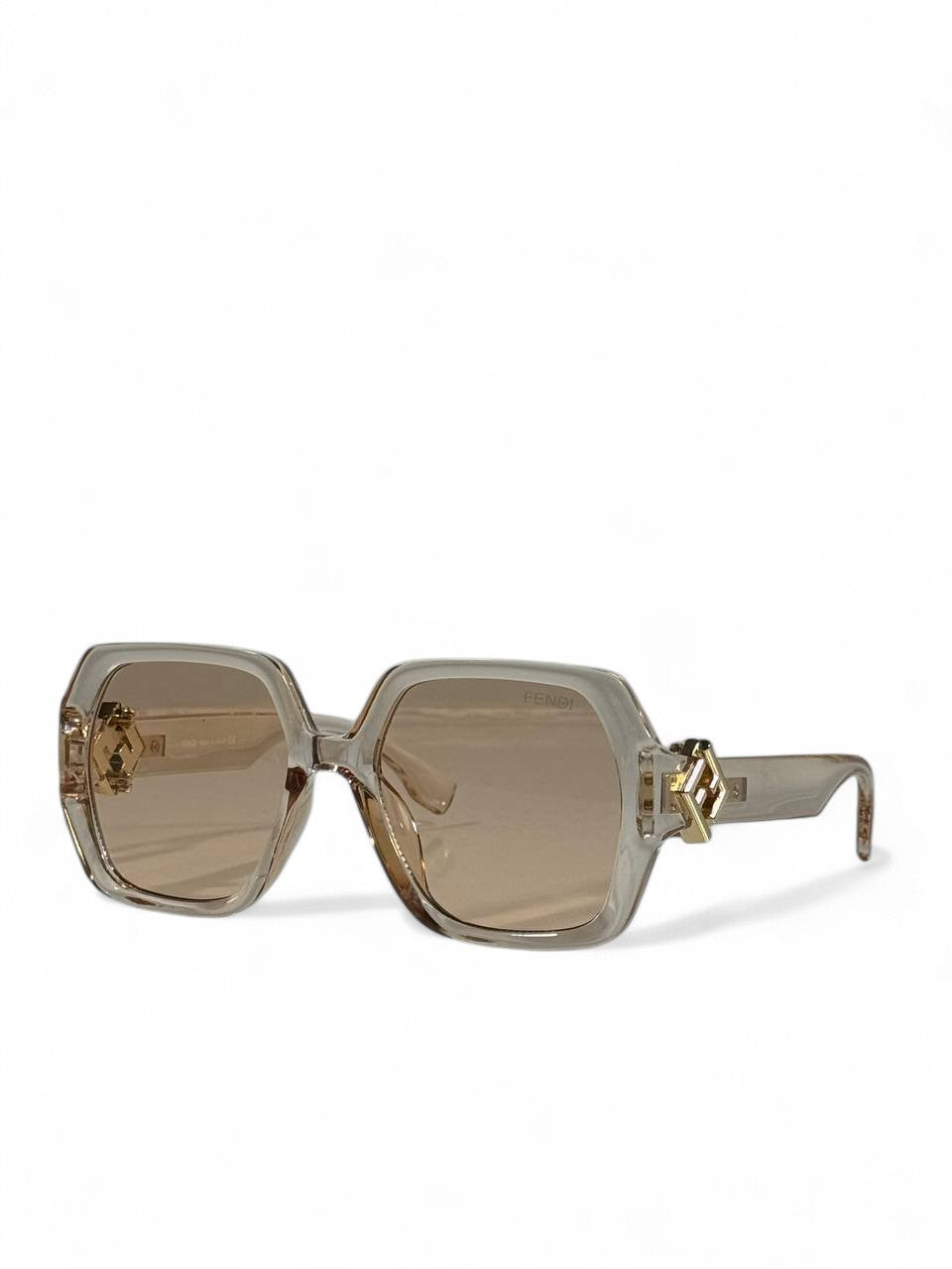 🤎 Fendi Transparent Beige Oversized Sunglasses – Gold Accent Edition